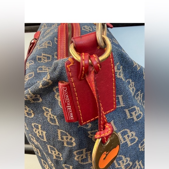 Dooney & Bourke Vintage Blue Denim Signature Monogram w/ Red LeatherShoulder Bag - Picture 8 of 16